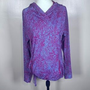 Title Nine Sunbuster Hoodie Purple Blue Mod Print Sz M UPF 50 Swim Athletic Top